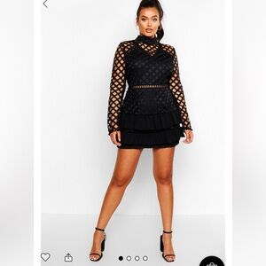 Plus premium high neck statement ruffle dress